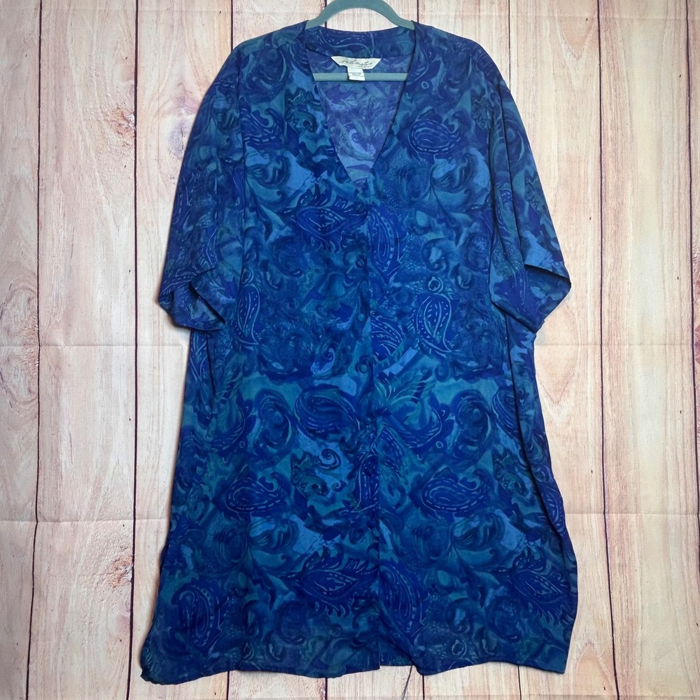 Lane Bryant Mesh Sleep PJS Womens 26/28 Blue Paisley Button Cover Up Nightgown